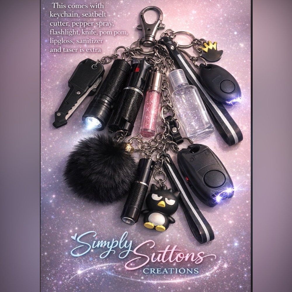 Black Pom Pom Keychain Safety Accessory Set
